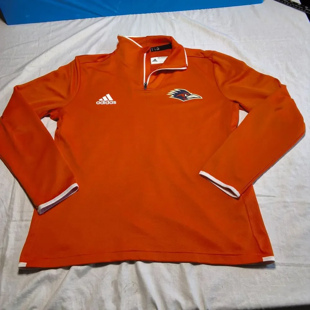 adidas Climalite Orange 1/4 Zip Mock Neck Pullover Men's L Long Sleeve
